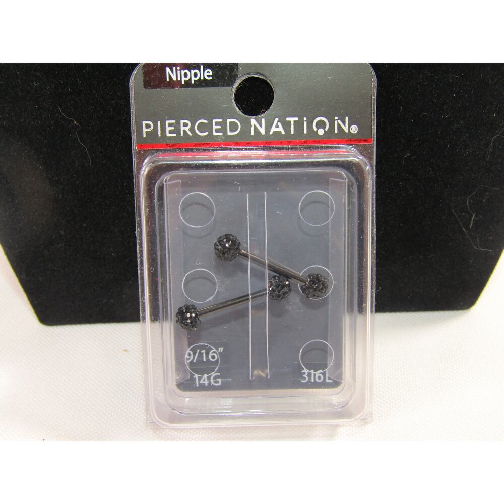 Black Rave End CZ 9/16" Pierce Set Textured Whimsygoth Stomach Tongue